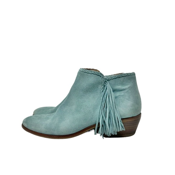 Sam Edelman Paige Suede Fringe Booties Western Rodeo Cowgirl Aqua Blue Size 6 - Picture 4 of 7